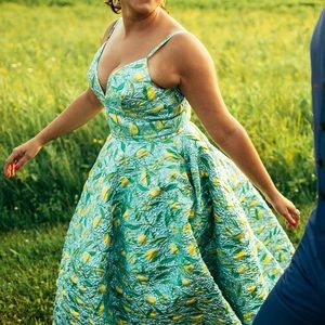 Lemon brocade evening dress size 10 Christian Siriano